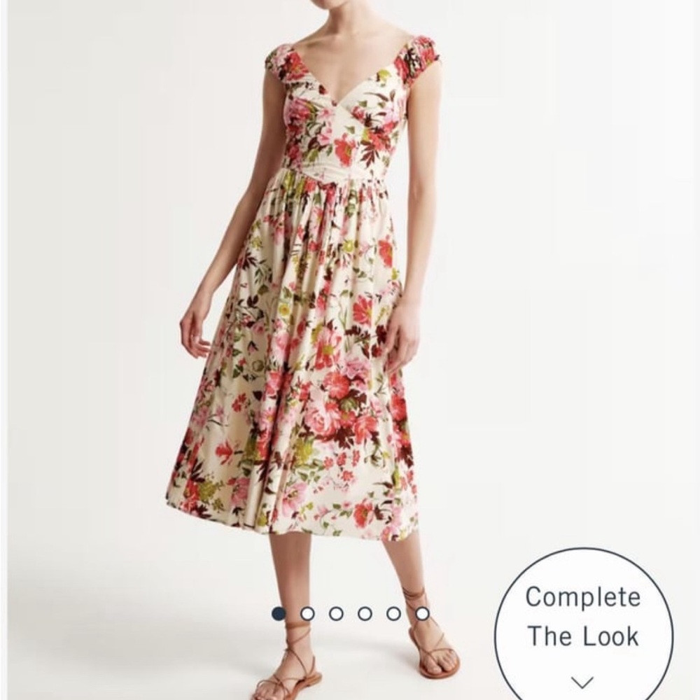 Abercrombie Cap Sleeve Corset Midi Dress Pink Floral Small
